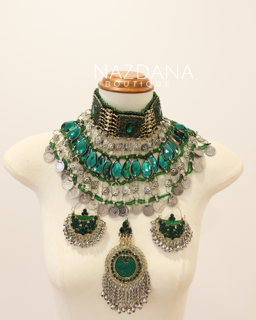 AFGHAN JEWELLERY SET- DARK GREEN
